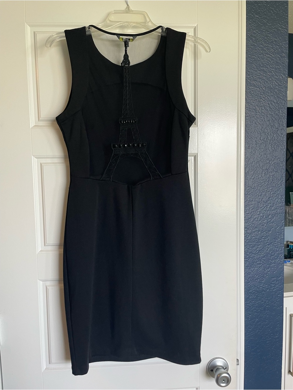 Catherine Malandrino Black Sleeveless Midi Dress with Eiffel Tower Detail